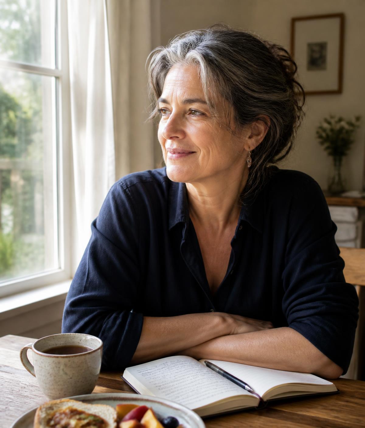 A confident woman looking ahead after building a practical health routine
